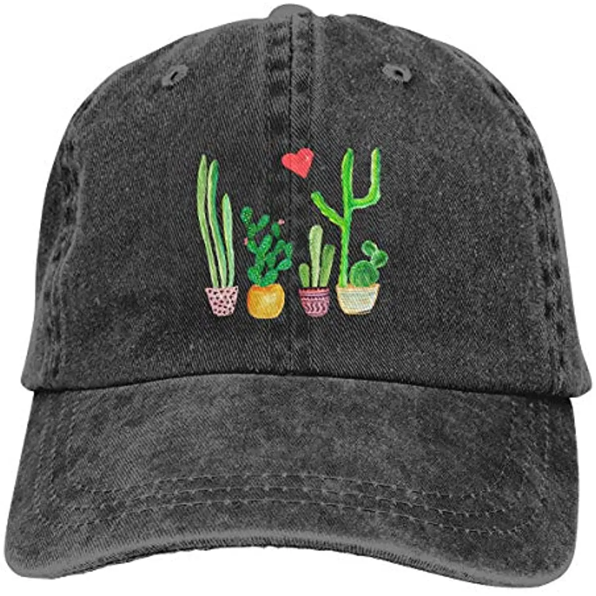 

Cactus Love Plant Baseball Cap Vintage Cotton Washed Distressed Adjustable Dad Hat Black Polyester Denim Unisex Four Seasons
