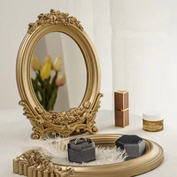 ins nordic gold resin small round table mirror tray vintage bedroom makeup standing home decorative mirror