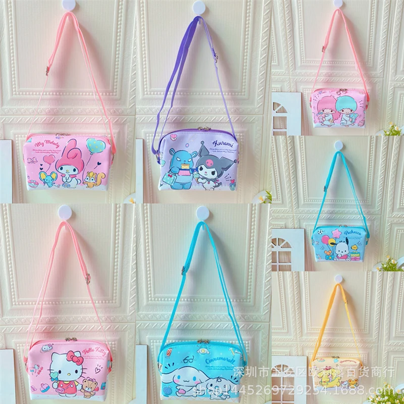 

Anime My Melody Kuromi Kittys Cat Kawaii Sanrioed PU Inclined Shoulder Bag Cartoon Storage Shoulder Bags Children Birthday Gifts
