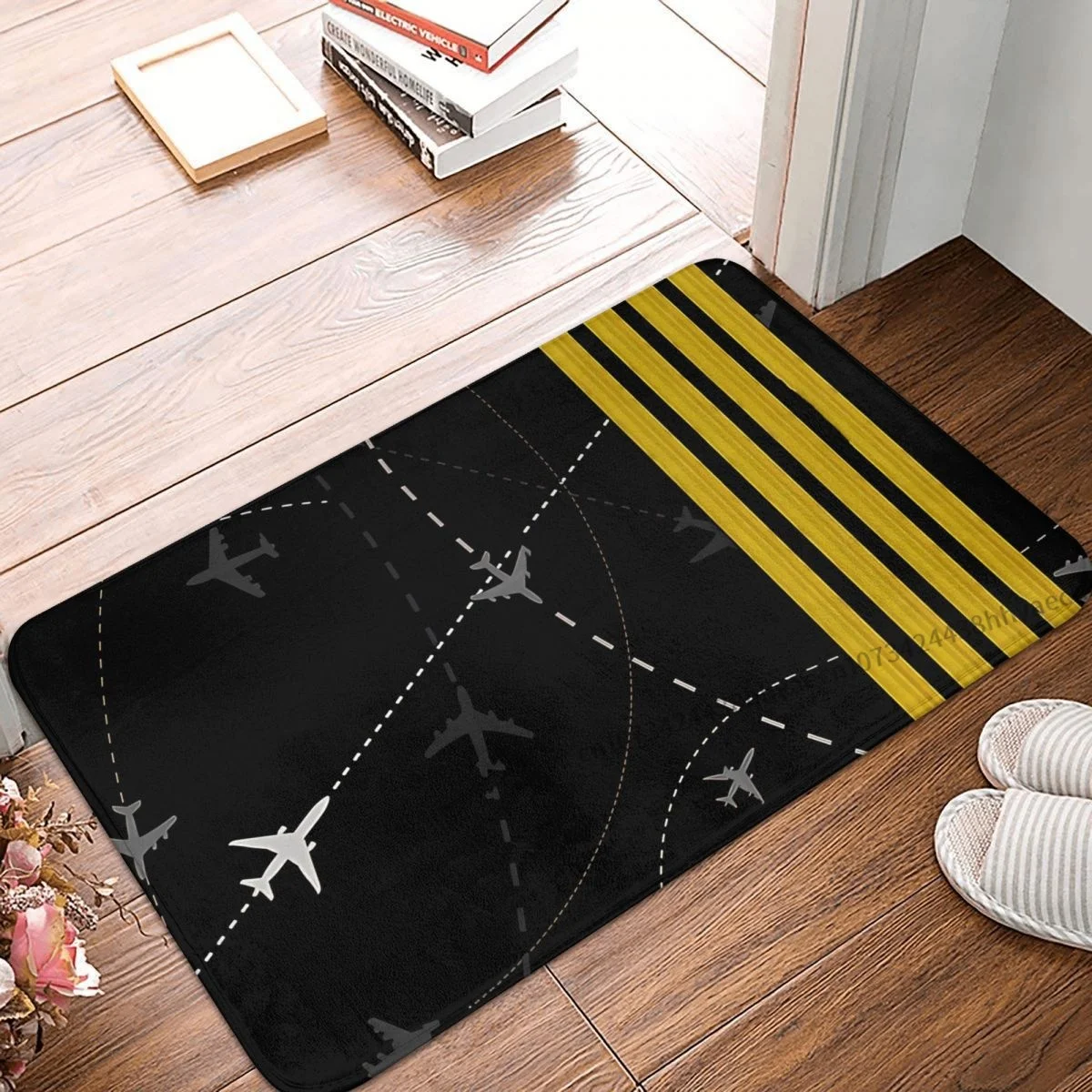 

Airplane Airport Sign Bathroom Non-Slip Carpet Flight Routes Stripes Flannel Mat Entrance Door Doormat Home Decor Rug