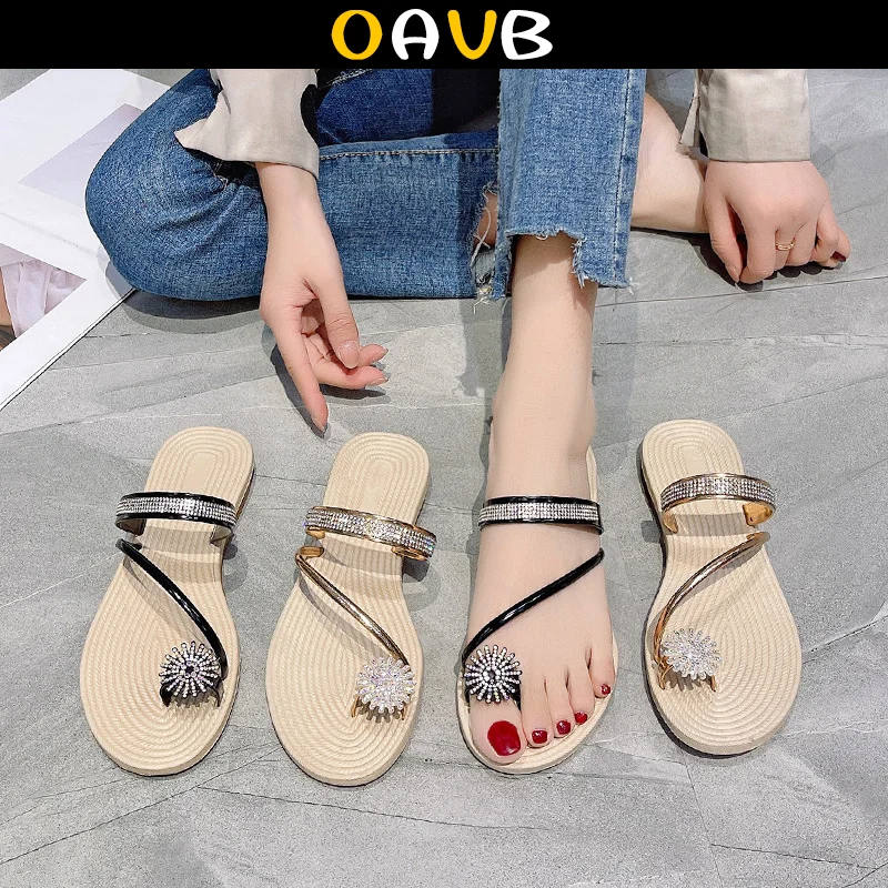 

OAVB Women Shoes Plus Size Flip Flops Women Slippers Rhinestone Flower Female Sandals Thong Slipper Beach Slides Summer 2023