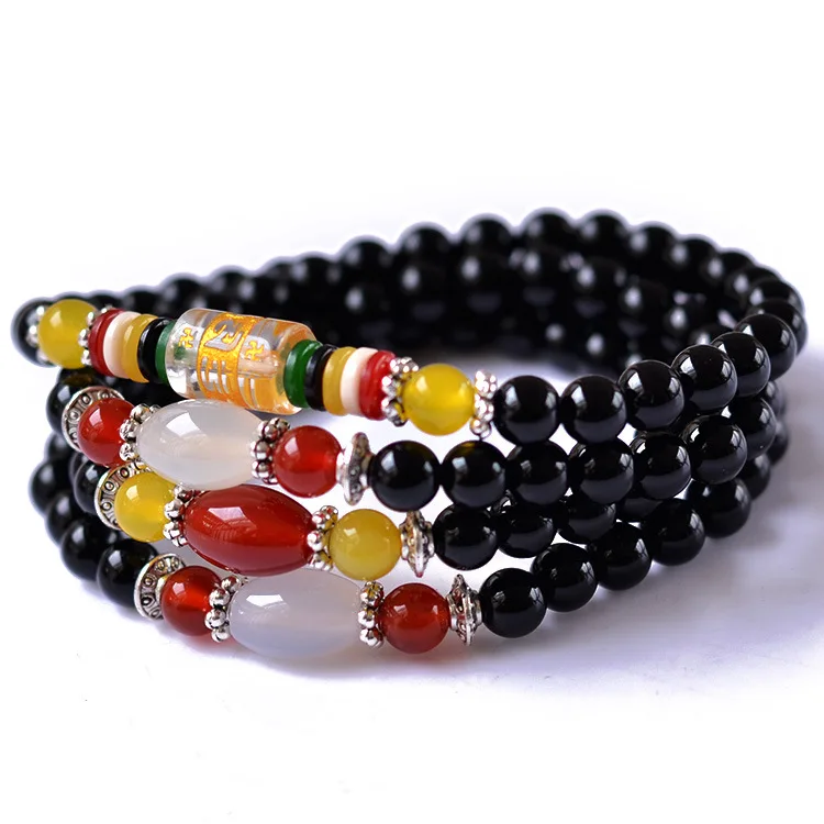 

Natural 6mm Black Agate Beaded Bracelet Tibetan Buddhist 108 Pcs Necklace Gourd Mala Prayer Gifts For Meditation Drop Shipping