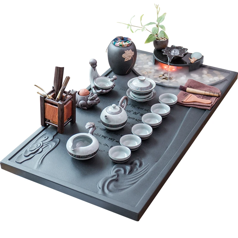 

Household Tea Set Whole Piece Black Gold Stone Tea Tray Automatic Four-in-One Living Room Kombucha Tea Making Water Atomization