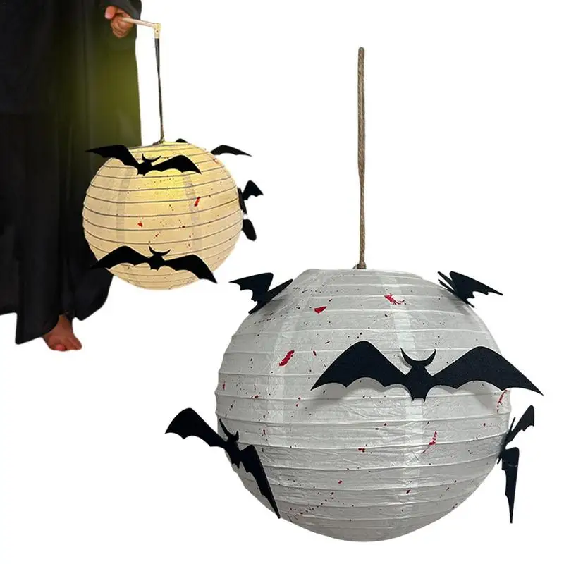 

Halloween Paper Lanterns With Bats Paper Pattern Festival Hanging LED Light Lantern Ball For Home Outdoor Party Decoration