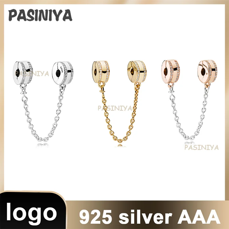 S925 Sterling Silver Safety Chain With Logo Charm Give Girls a Gift Suitable for Original Bracelet Classic