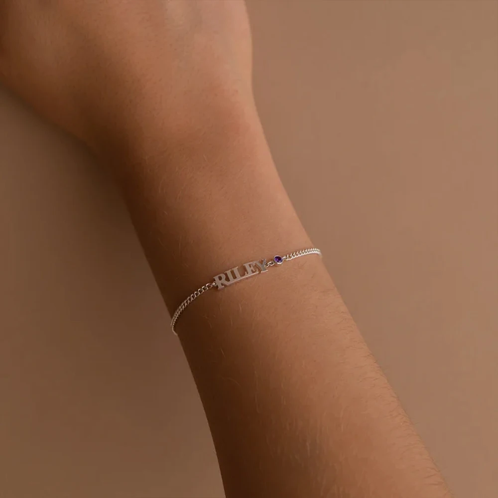 Women's Personalized Custom Bracelet Stainless Steel Name Bracelet Birthstone Crystal Women's Jewelry Gift Mother's Day Gift
