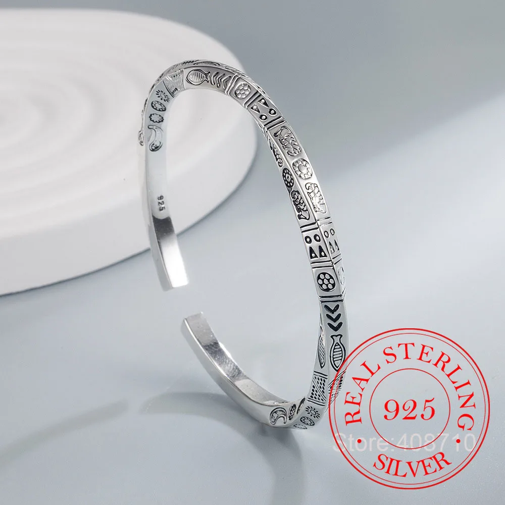 Женский Открытый браслет из серебра 925 пробы с геометрическим рисунком