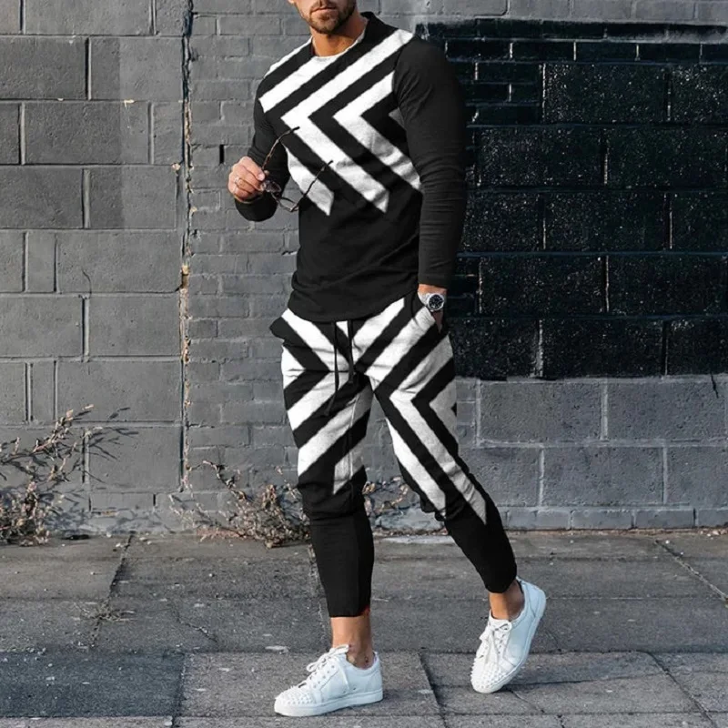 New Long Sleeve T Shirt Trousers 2 Piece Set Fashion Tracksuit Oversized Jogging Suit Casual Simple Streetwear Man Sets Clothing
