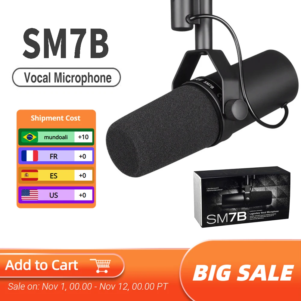 

SM7B Cardioid Studio Microphone Adjustable Frequency Response Recording Podcasting Vocal Dynamic Microphone SM7B