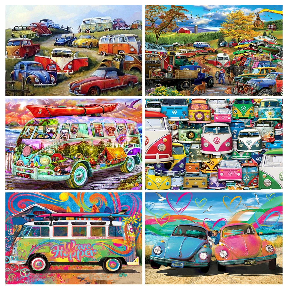 

5D DIY Diamond Painting Car Bus Country Scenery Embroidery Mosaic Picture Full Drill Cross Stitch Art Kit Living Room Decor Gift