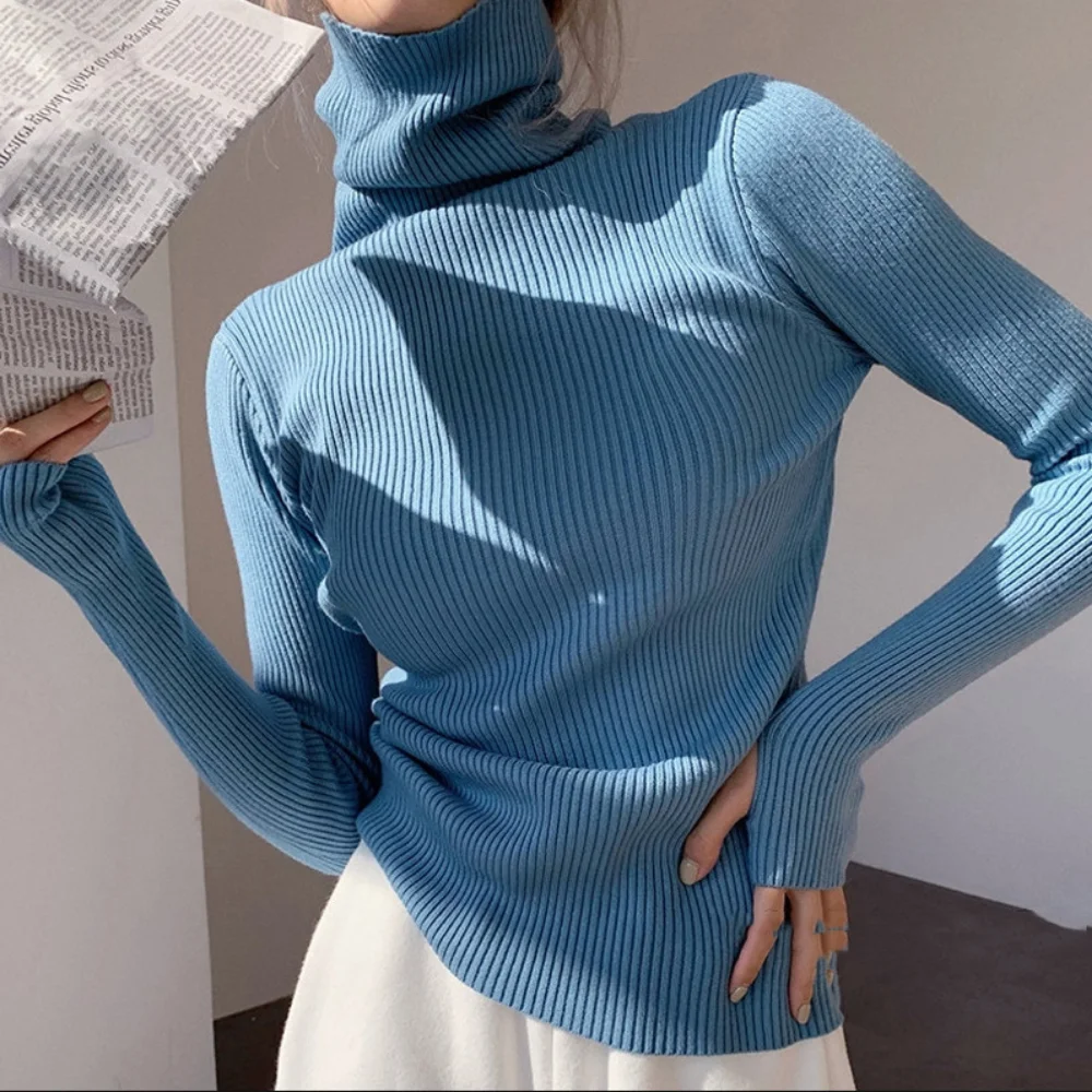 

Женский трикотажный свитер-водолазка с ворсом, Осень-зима 2022