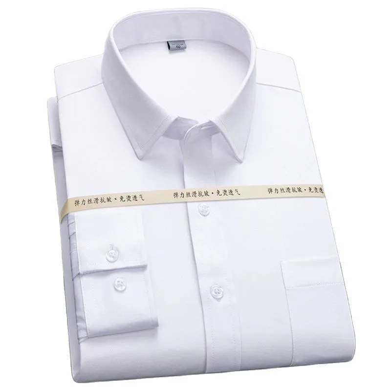 

2022 Fashion Men Casual Solid Long Sleeve Top Blouse Shirts Regular-fit Pocketless Work Office Business Classic Dress Shirts