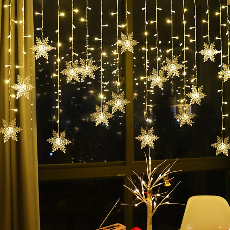 

Рождественская светодиодный ная гирлянсветильник со снежинками, s вспышка, s Подключаемая волшесветильник Гирлянда-занавеска, s