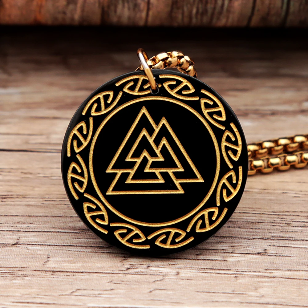 

Vintage Golden Valknut Necklace Men's Fashion Simple Stainless Steel Celtic Knot Pendant Biker Amulet Jewelry Dropshipping