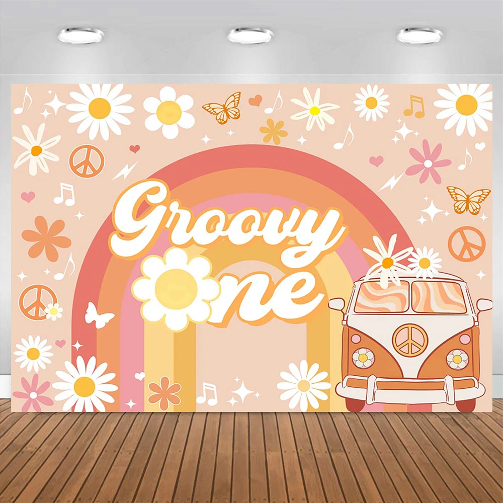 

Mocsicka Groovy Girl One Birthday Party Decor Backdrop Daisy Rainbow Orange Glitter Background Newborn Kit Baby Shower Photocall