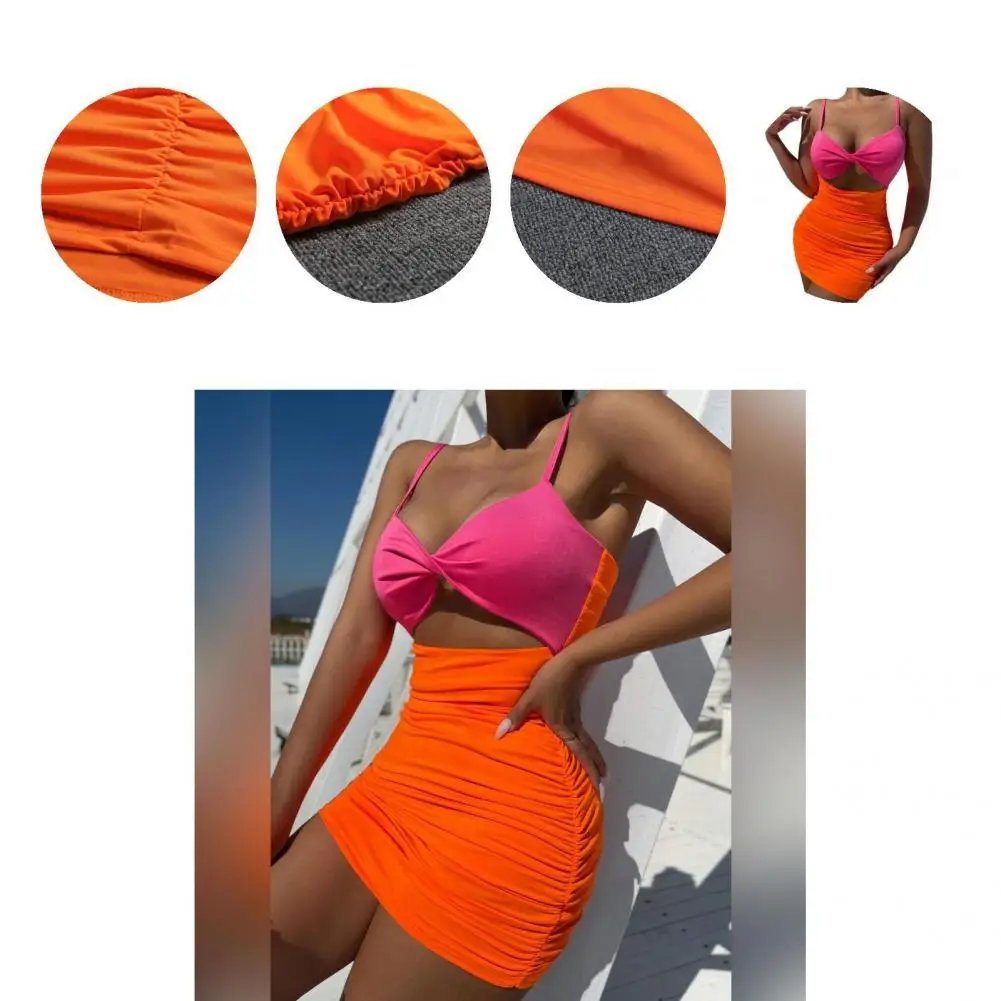 

Sexy Short Dress Stretchy Slim Skin-touch Waist Hollow Sling Bodycon Dress