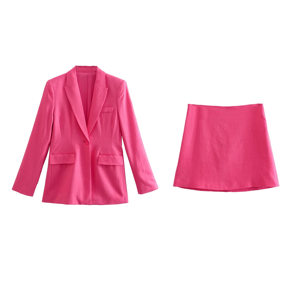 

Женский приталенный Блейзер, повседневный Блейзер розового и красного цветов с одним манжетами и длинными рукавами, с боковыми карманами в ...