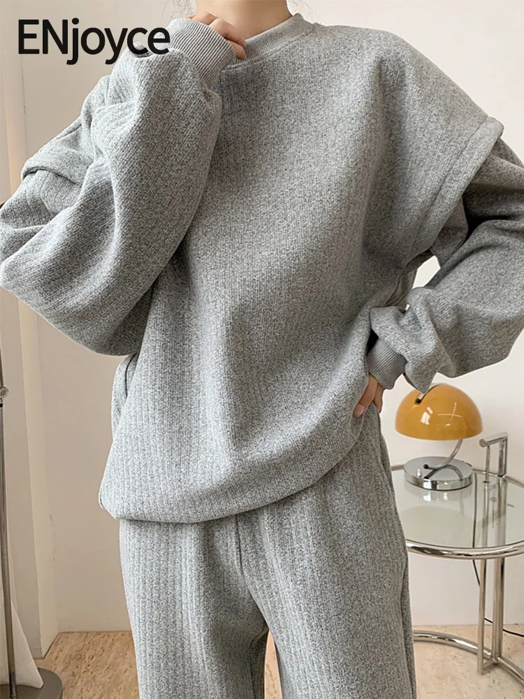 

Женский свитшот свободного покроя Enjoyce, повседневный толстый Топ с длинным рукавом в стиле Харадзюку, корейский пуловер, спортивная одежда, для зимы