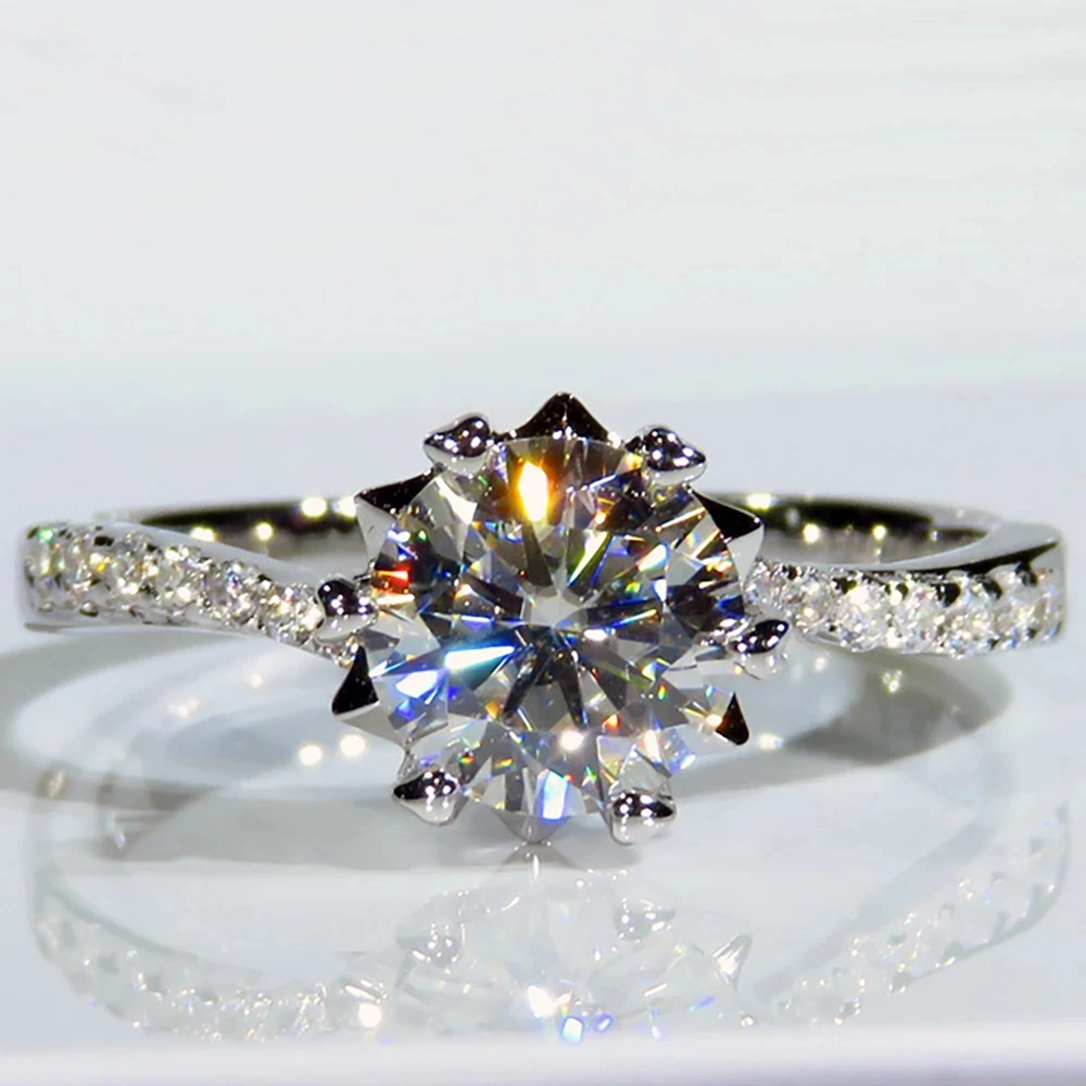 

9K Au375 White Gold Women Ring Moissanite Diamonds 1 2 3 4 5 Carat Round Snowflake Wedding Party Engagement Anniversary Ring