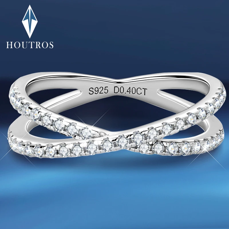

Houtros X Cross Real Moissanite Ring for Women 925 Sterling Silver 18k Gold Plated Half Eternity Wedding Party Band Fine Jewelry
