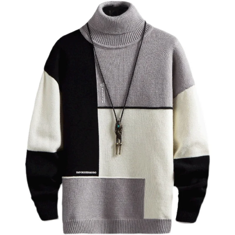 Winter Turtleneck sweater Boys Teenagers Fleece-lined Thick Junior High School Students Woolen Sweater Warm Loose