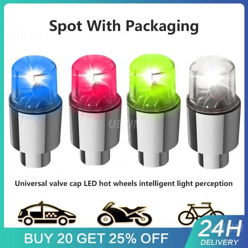 Wheel Lights Cap Durable Bicycle Accessories For Car Motorcycle Led Tire Valve Stem Caps Waterproof Car Accessories Wheel Light