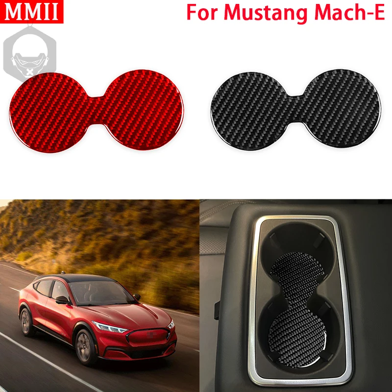 

MMII for Ford Mustang Mach-E 2021 2022 Real Carbon Fiber Rear Water Cup Holder Cover Trim Decoration Sticker Car Accessories