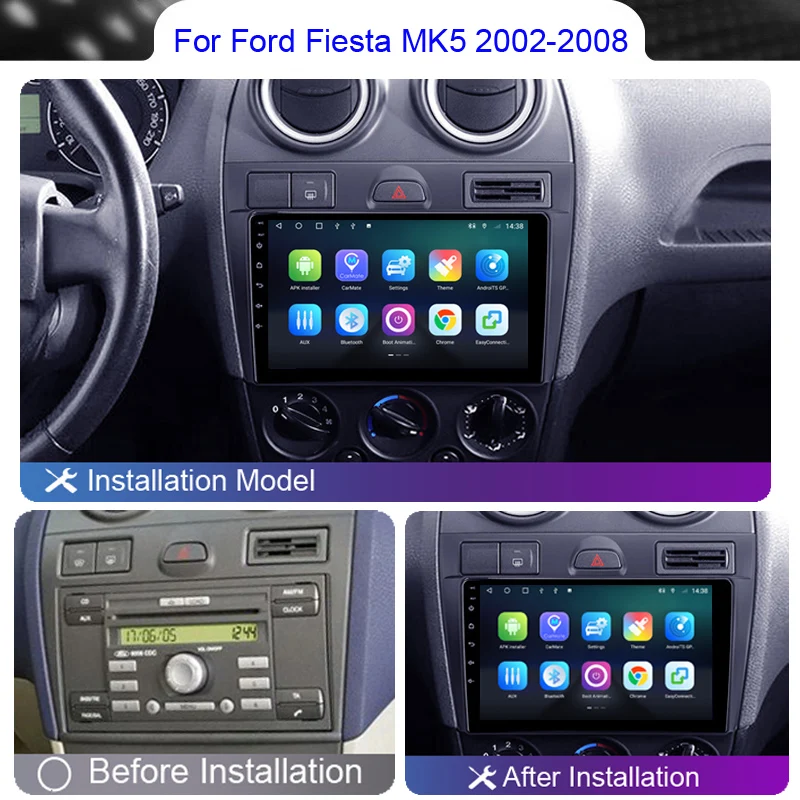 Автомобильный радиоприемник Android мультимедийный Carplay для Ford Fiesta Mk VI 5 Mk5 2002-2008 4G Wi-Fi