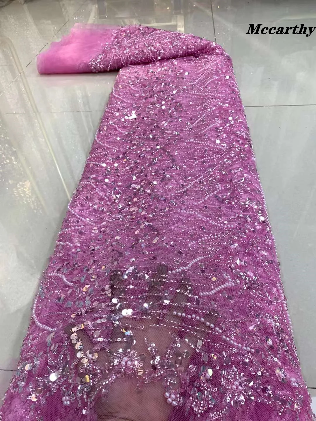 

Роскошная нигерийская фототкань Mccarthy, тюль, африканская кружевная ткань с бусинами, розовая французская кружевная ткань на 5 ярдов