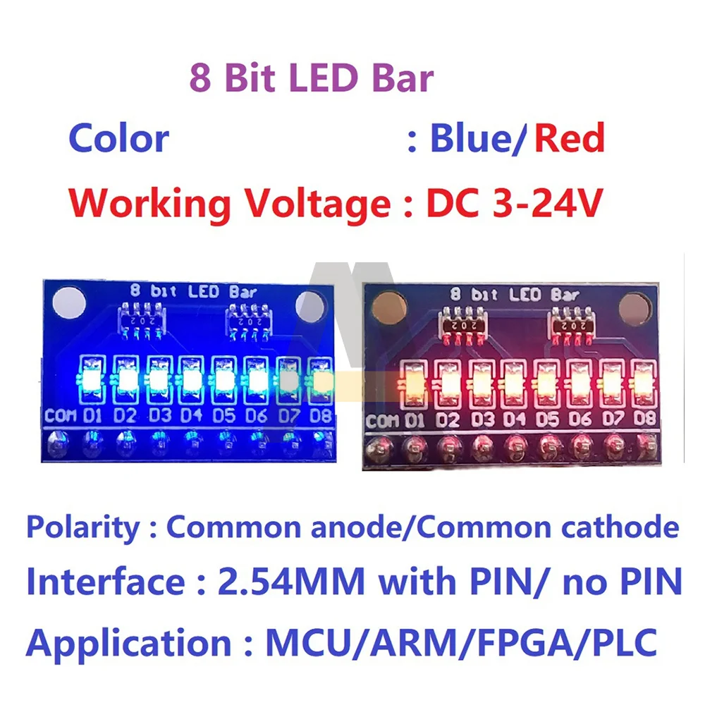 

DC 3-24V 8 Bit Blue/Red Common anode/cathode LED indicator Module diy kit for Arduiuo UNO Mini Nano Mega2560 DUE AVR STM32 ARM7