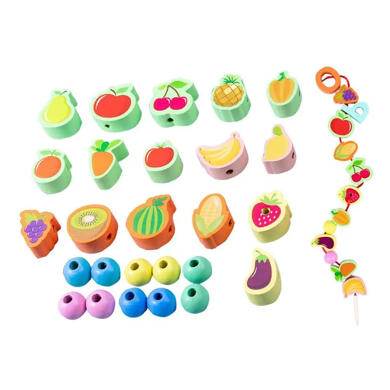 

Wooden Beads Toy Preschool Stringing Beads Plaything With Fruit Transportation Styles Fine Motor Skills Toys Threading Plaything