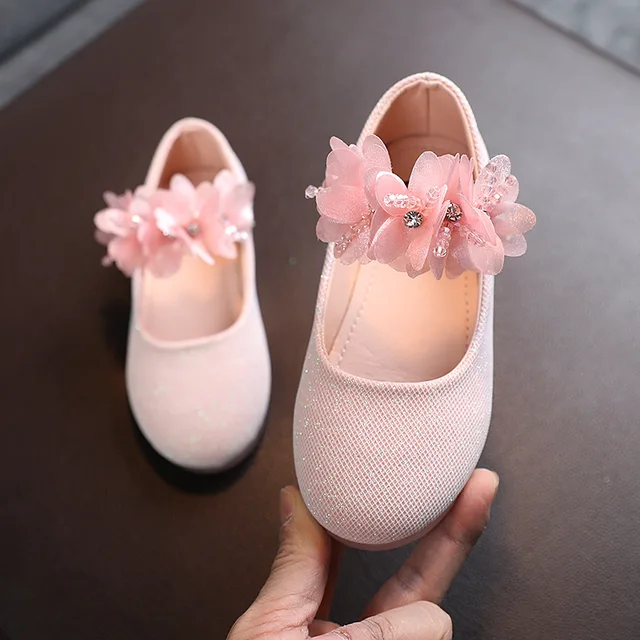 2021 Baby Girls Walking Shoes Kids PU leather Big Flower Summer Princess Non-slip Shoes Party Wedding Baby Girls Dance Shoes 2
