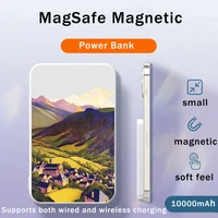 magnetic power bank 10000 mah portable chargers external auxiliary battery fast wireless charging hand painted mountain scenery