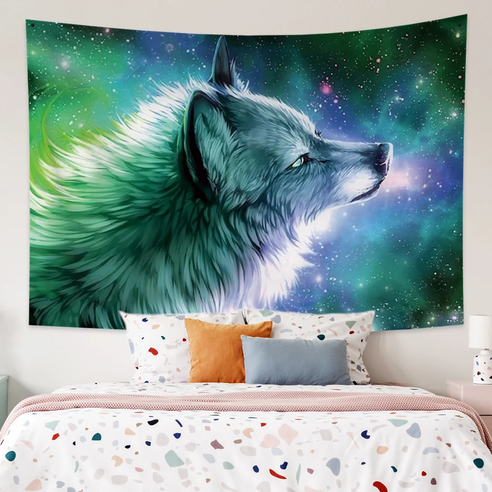 

Colorful Psychedelic Wolf Howl Tapestry Wall Hanging Cool Wild Animal Aesthetic Home Decor For Living Room Bedroom Dorm Blanket