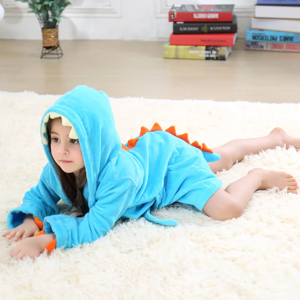 Children's Bathrobe Hooded Baby Bath Towel 100% Cotton Thick Fabric Dragon Paw Design for Girls Kids 1-6 Years Shower Hoodies