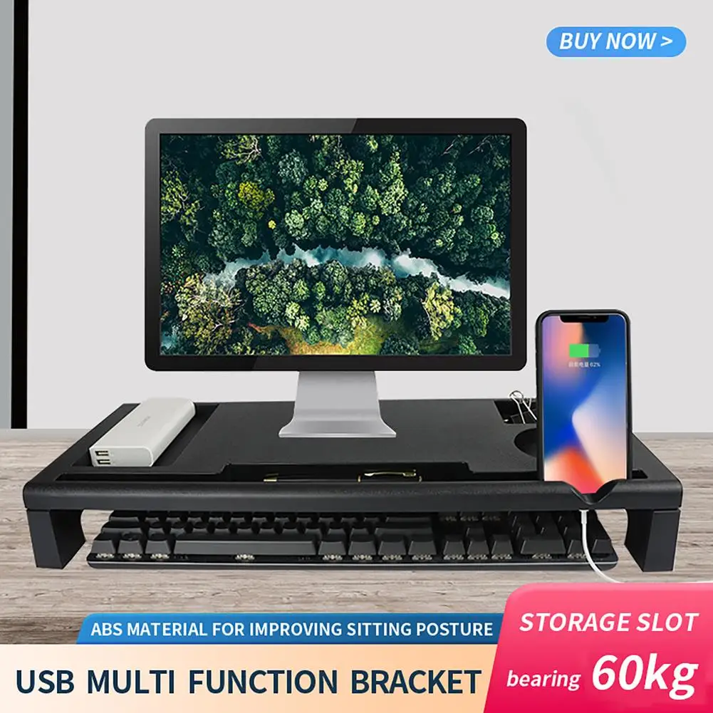 

Monitor Stand Riser Computer Stand Desk Organizer With Usb Hub Extender Heightened Shelf Desk Organize For Laptop Pc