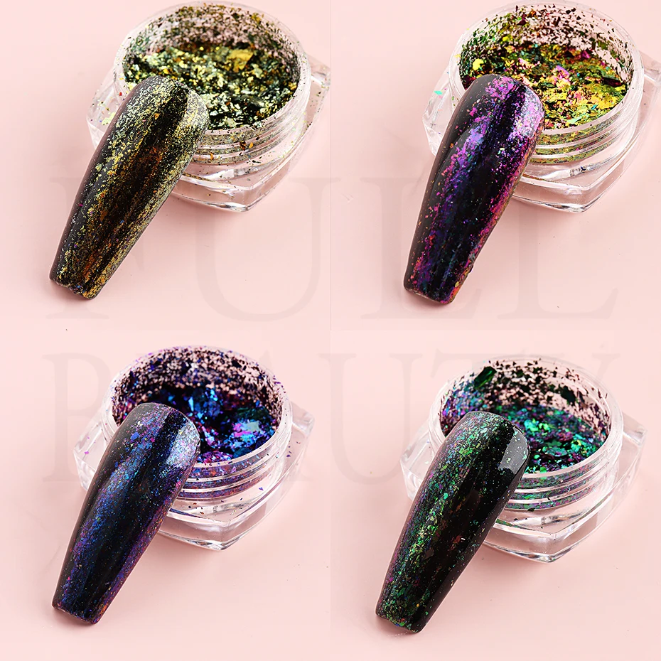 Хамелеоновые хлопья для ногтей Переливающаяся Асимметричная алюминиевая фольга