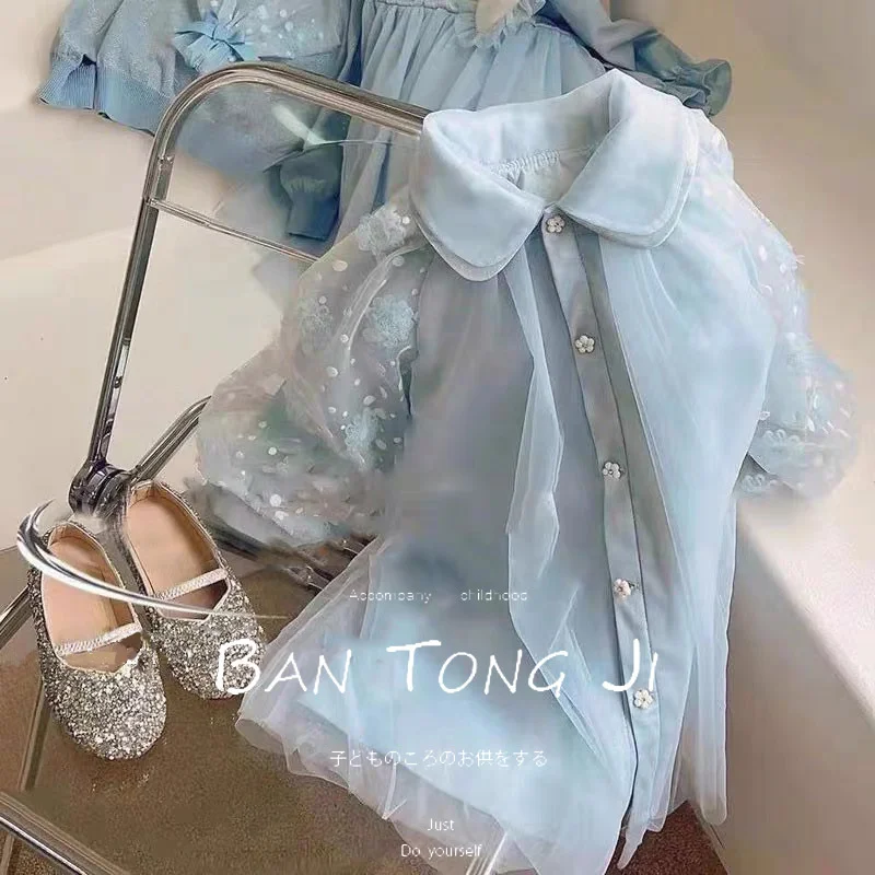 

Girl Dress Kids Skirts Spring Summer Cotton 2022 Sky Blue Flower Girl Dress Party Evening Gown Beach Outdoor Children Clothing