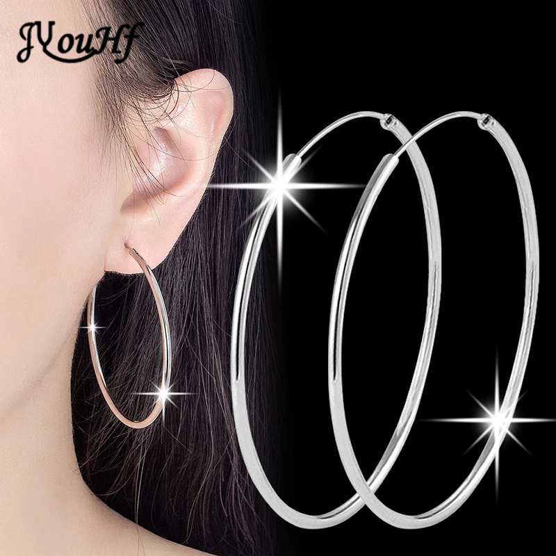 

925 Sterling Silver Hoop Earring New Fashion Big Glossy Round Circle Earrings for Women Exaggerated Simple Silver 925 Jewelry