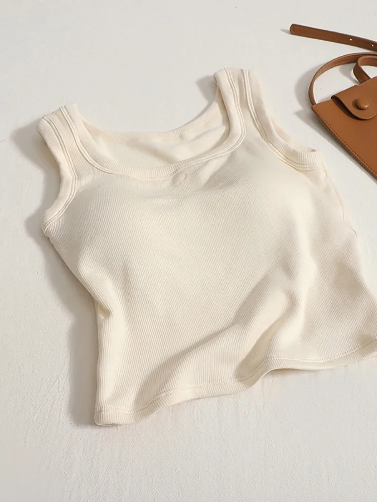 

ELLIEXI Casual Women Cotton Thickening Tank Tops With Bra Pad Knitting Crop Tops Stripe Sleeveless Top For Women Autumn