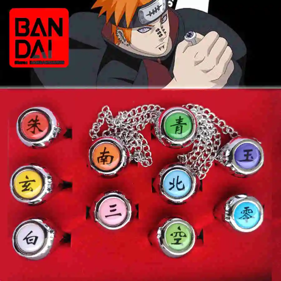 

10PCS/Set Bandai Anime Naruto Rings Necklace Figure Akatsuki Itachi Metal Jewerly Cosplay Accessory Cool Fashion Boys Kids Gifts