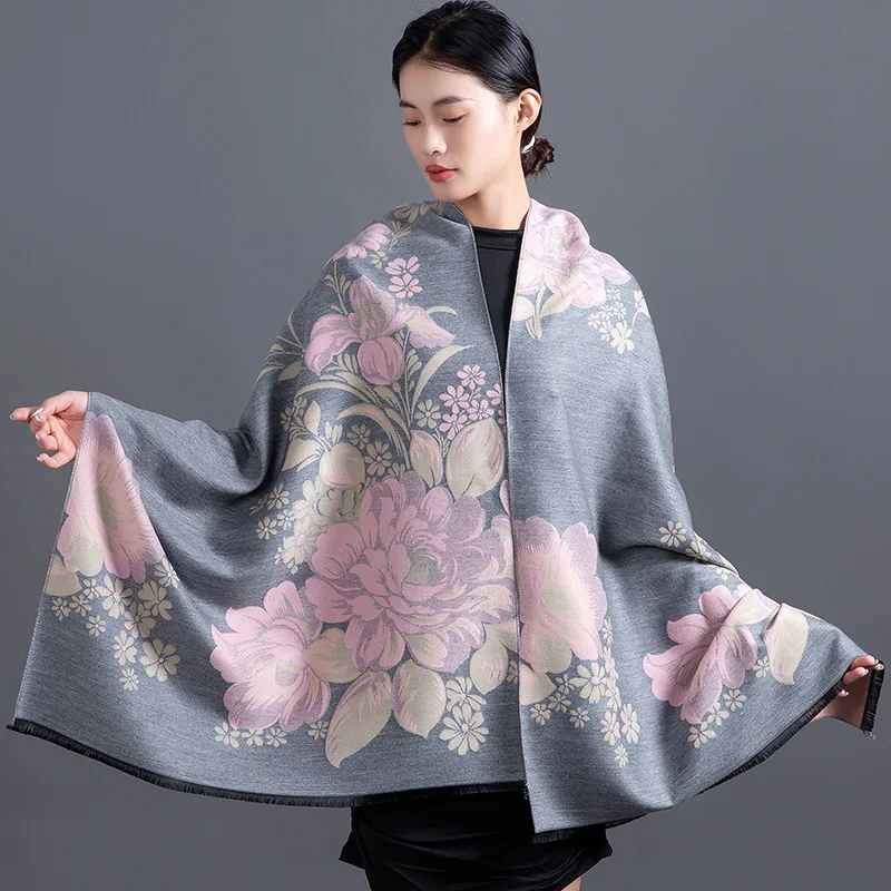 

Warm Cashmere Blend Flower Print Women Pashmina Bufanda Plus Size Shawl and Wraps Scarves Female Echarpes Blanket Pochos Stoles