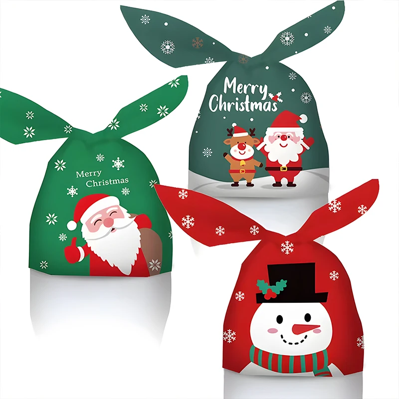

50/100pcs Christmas Candy Gift Bags Biscuits Plastic Bags For Biscuits Snack Baking Package Christmas Party Decoration Supplies
