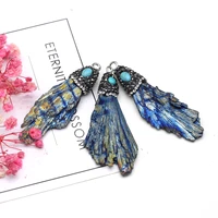 natural stone pendants feather shape flame blue stone turquoise attached charms for jewelry making necklace decoration