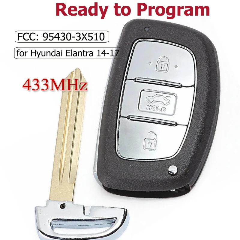 

KEYECU 95430-3X510 433MHz PCF7952 ID46 Keyless For Hyundai Elantra 2014 2015 2016 2017 Remote Smart Key Fob 3 Button DVI-MDFGE03