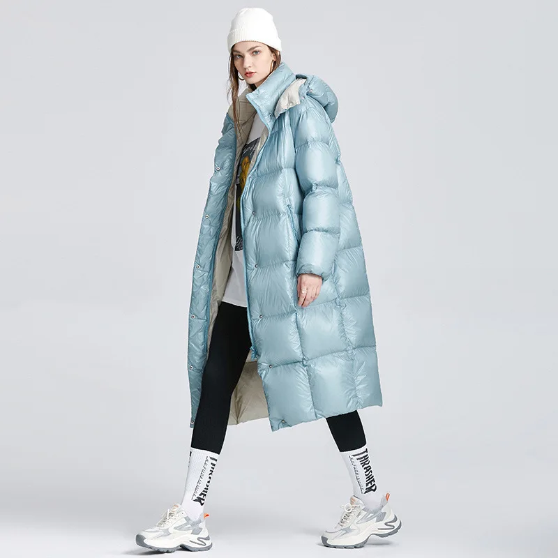 Winter Women's Knee-length Down Jacket Extremely Cold Warm and Windproof White Eiderdown Coat Thickened New Korean Version 2022