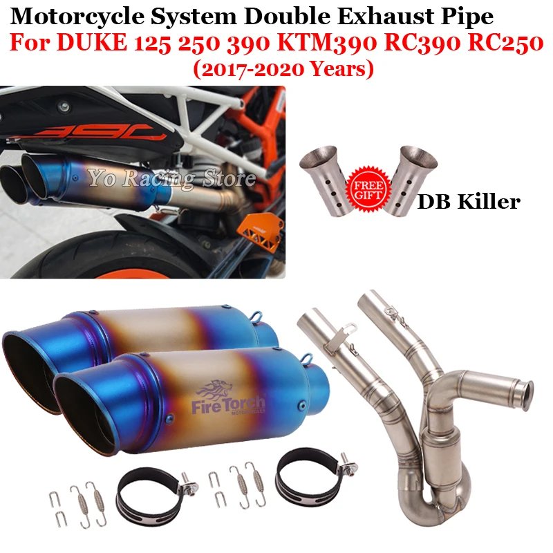 

For Duke 125 250 390 KTM390 RC390 RC250 2017-2020 Motorcycle Exhaust Escape Moto System Mid Link Pipe High Position With Muffler