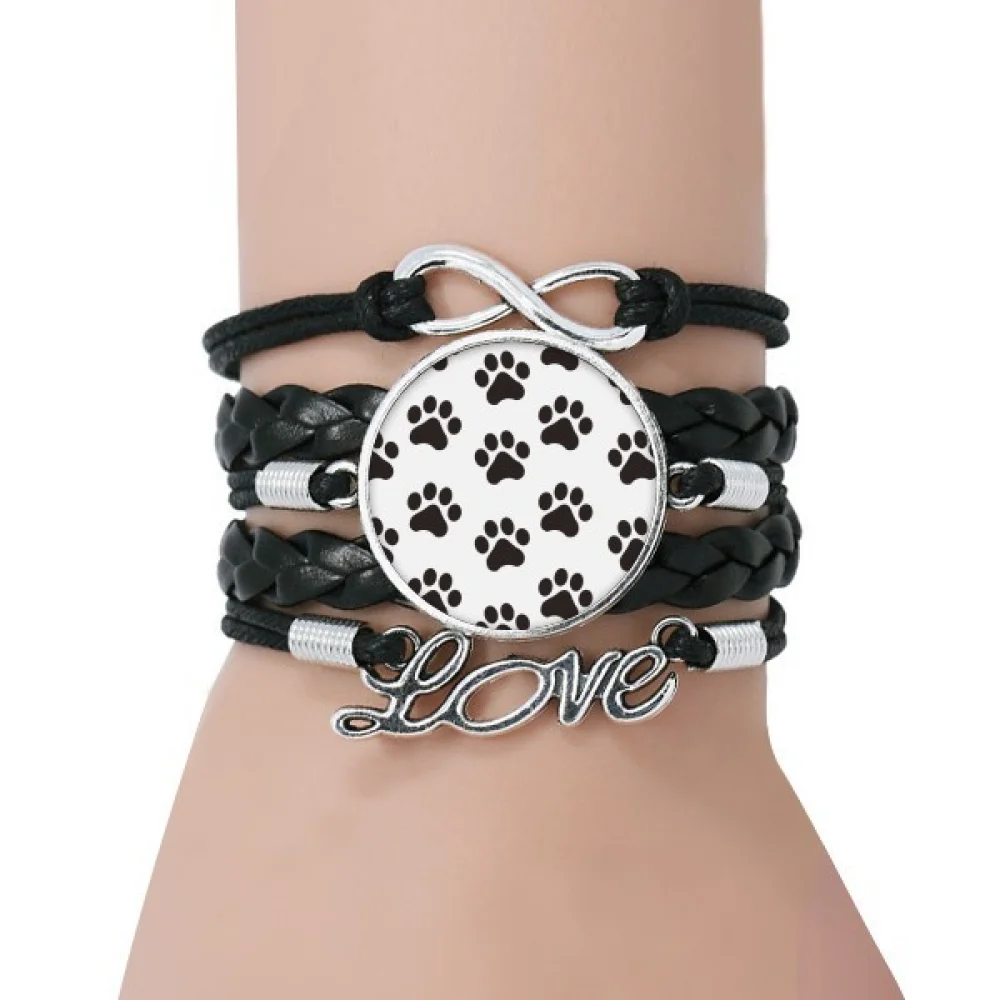 

Cat Animal Cute Paw Print Outline Footprint Bracelet Love Accessory Twisted Leather Knitting Rope Wristband
