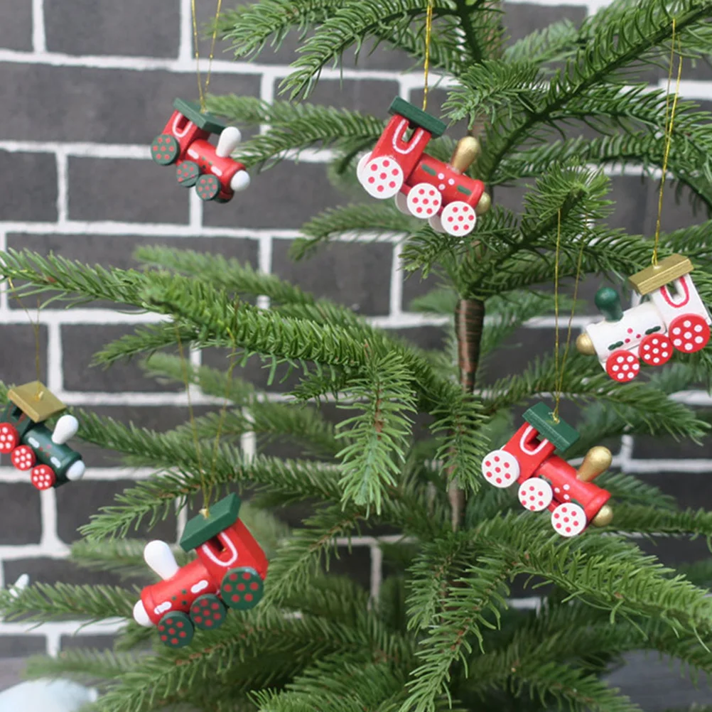 

Christmas Train Wooden Tree Ornaments Hanging Decorations Pendant Locomotive Model Wood Xmasornament Set Crafts Decor Mini Gifts