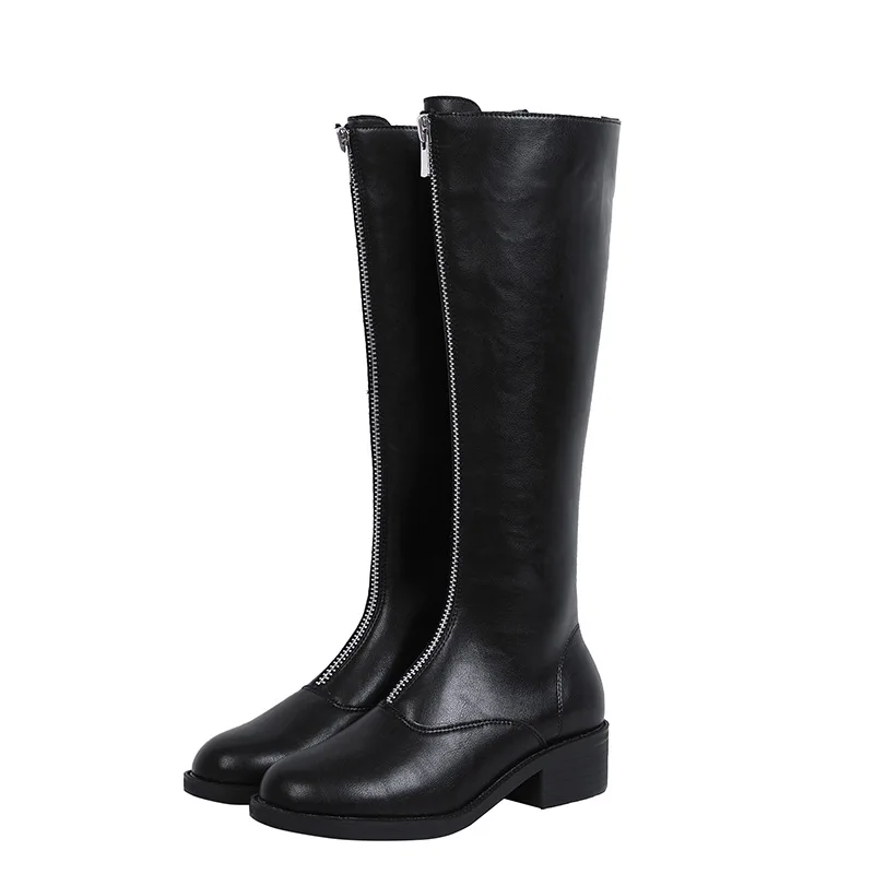 

Rmk Owews High Quality Women's New Autumn and Winter Front Zipper Boots Knight Boots Medium Chunky Heel Boots Tops Women Boots